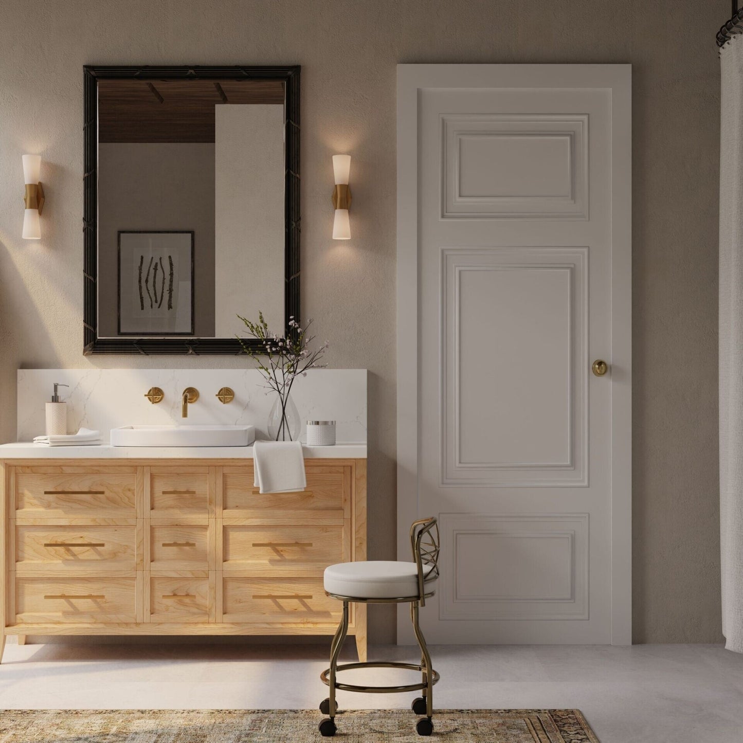 Tabouret de coiffeuse Carolina Living Diana à dossier en X avec roulettes