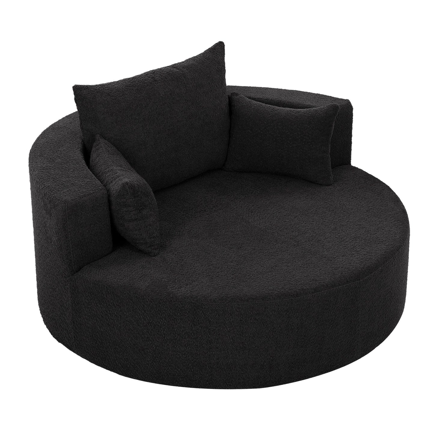 Fauteuil d'appoint en chenille, fauteuil rond avec base pivotante à 360 degrés et 3 coussins amovibles