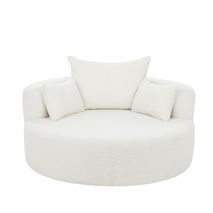 Fauteuil d'appoint en chenille, fauteuil rond avec base pivotante à 360 degrés et 3 coussins amovibles