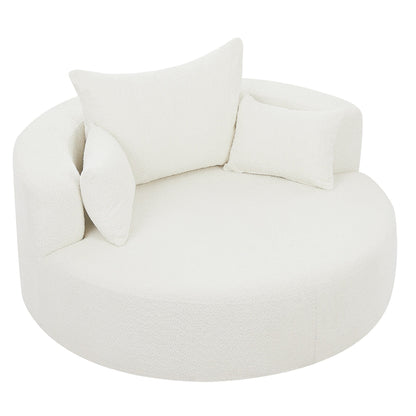 Fauteuil d'appoint en chenille, fauteuil rond avec base pivotante à 360 degrés et 3 coussins amovibles