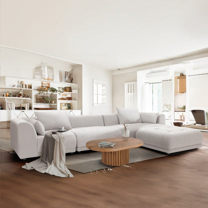 Canapé modulaire Cloud 144 avec pouf - Canapé de salon en tissu chenille moelleux