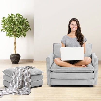 Canapé sectionnel en velours côtelé avec poufs amovibles et coussins ultra-doux pour salon et chambre