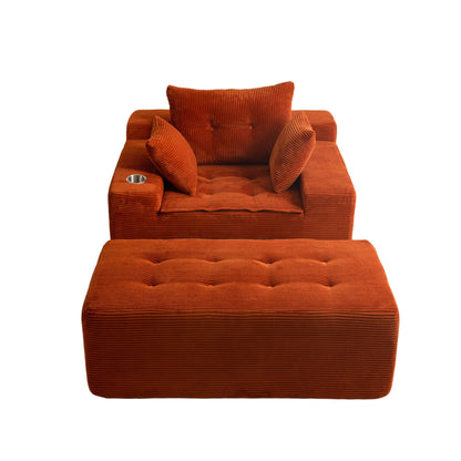 Canapé pouf rembourré en velours côtelé et mousse à mémoire de forme avec pouf - 48,4 L x 67,7 l x 24,4 H