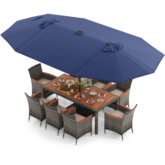 Ensemble de salle à manger de patio Costway 11 pièces avec parasol double face de 15 pieds - Voir les détails