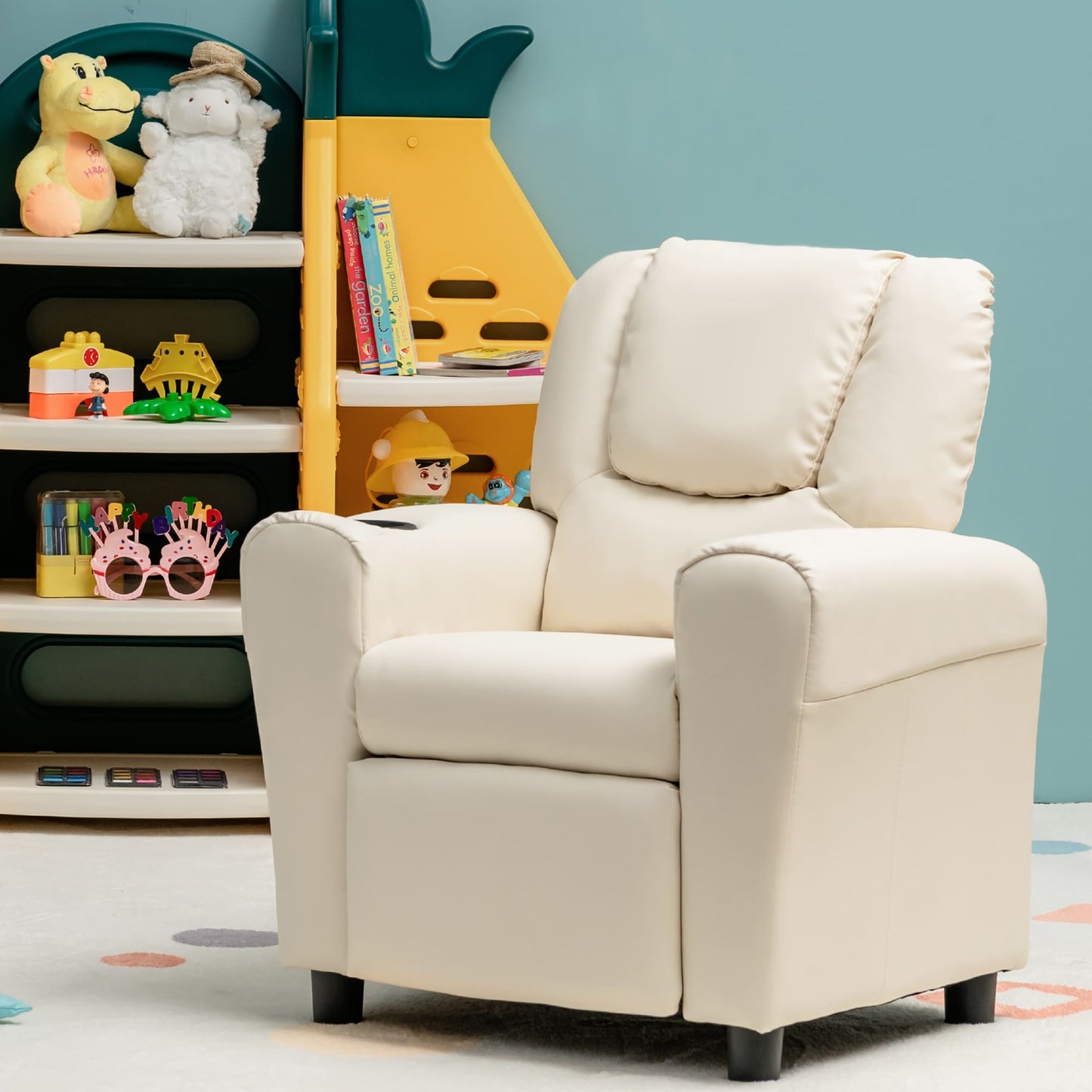 Fauteuil inclinable pour enfants Costway en cuir synthétique avec accoudoirs et repose-pieds