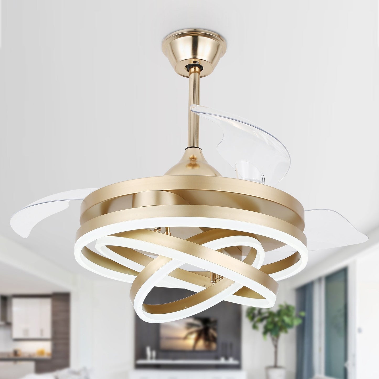 Ventilateur de plafond rétractable Cusp Barn 42 avec lumières et télécommande DIY Forme Fandelier Moderne Silencieux Moteur CC Plafonnier LED