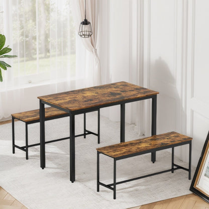 Ensemble table à manger, table de bar en bois, table de cuisine avec 2 bancs - 3 pièces