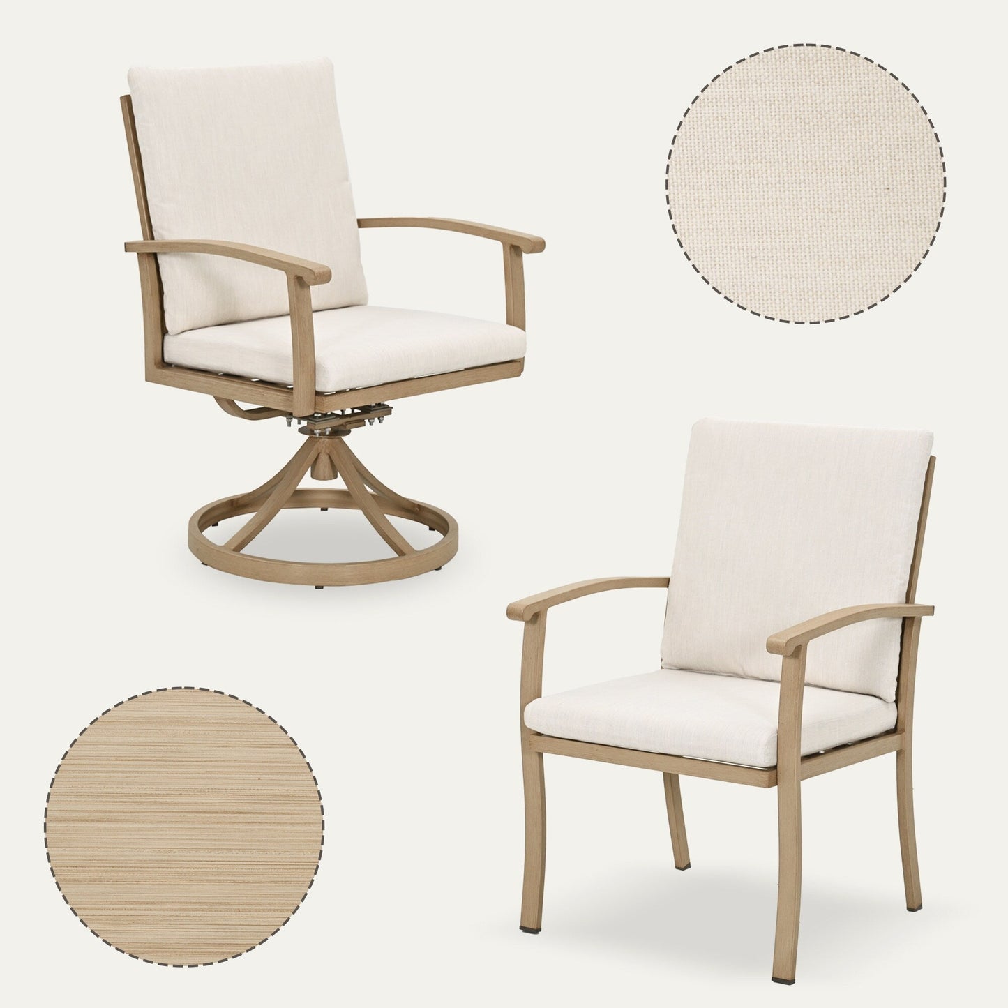 Ensemble de salle à manger de patio en aluminium EGEIROS LIFE AluLux 9 pièces avec 2 chaises pivotantes, 6 chaises et coussins lavables