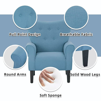 Fauteuil d'appoint moderne Erommy, fauteuil à dossier haut, canapé simple en tissu rembourré avec pieds en bois pour le salon