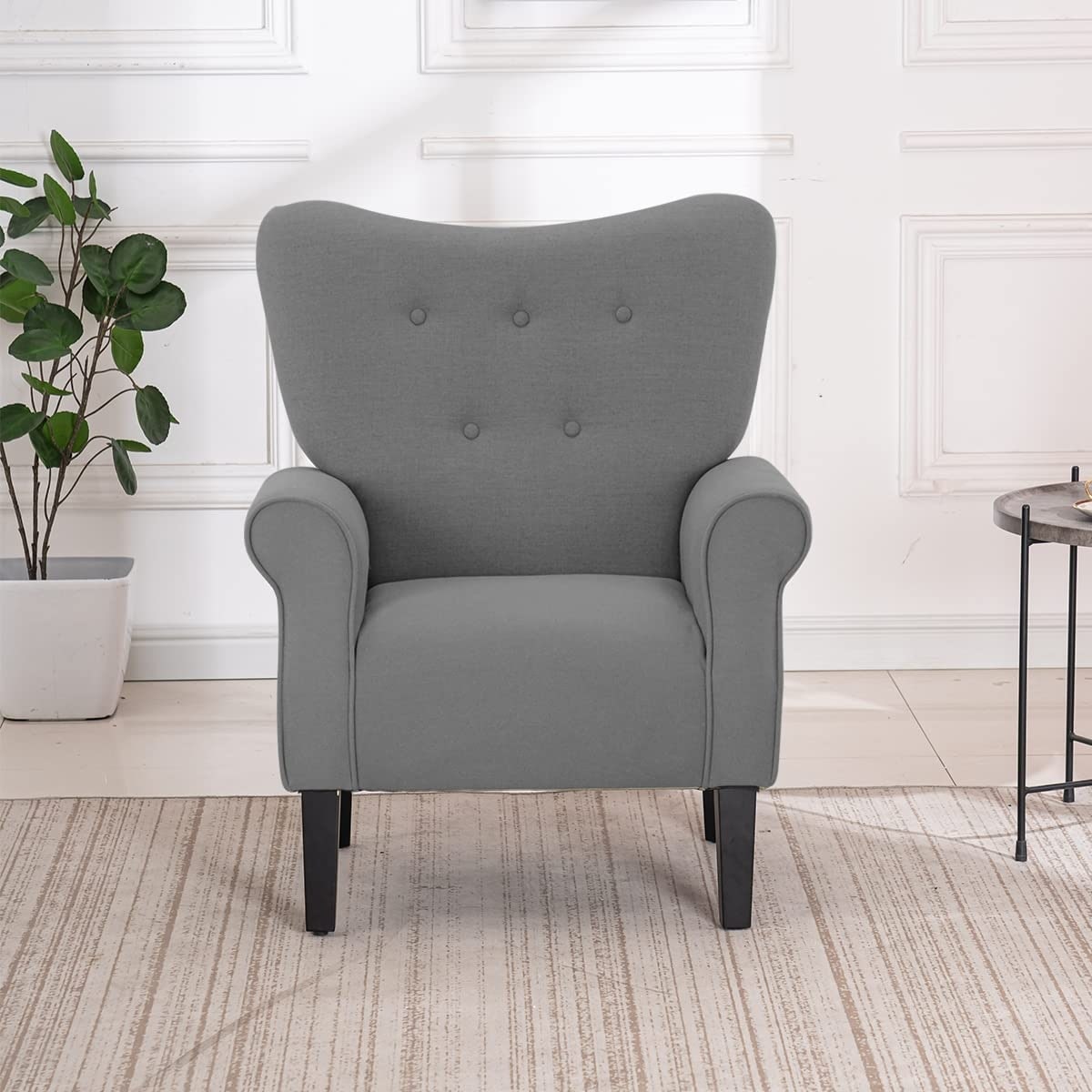 Fauteuil d'appoint moderne Erommy, fauteuil à dossier haut, canapé simple en tissu rembourré avec pieds en bois pour le salon