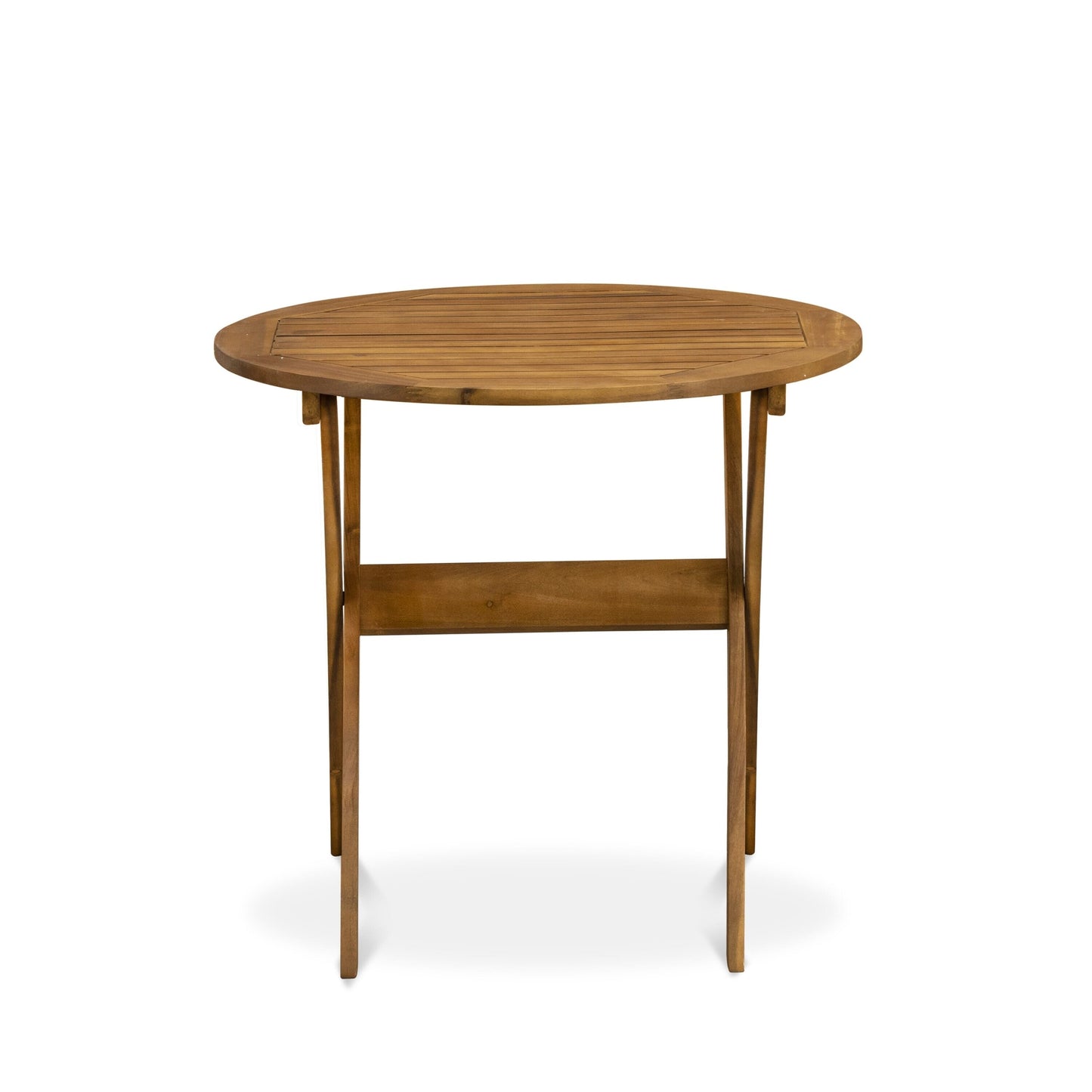 L'ensemble de bistrot d'extérieur East West Furniture comprend une table basse ronde en bois et 2 chaises pliantes, huile naturelle