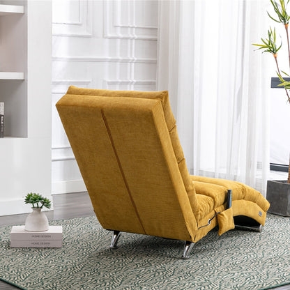 Chaise longue de massage ergonomique en lin, inclinable, capitonnée et rembourrée, avec télécommande et 5 modes de vibration