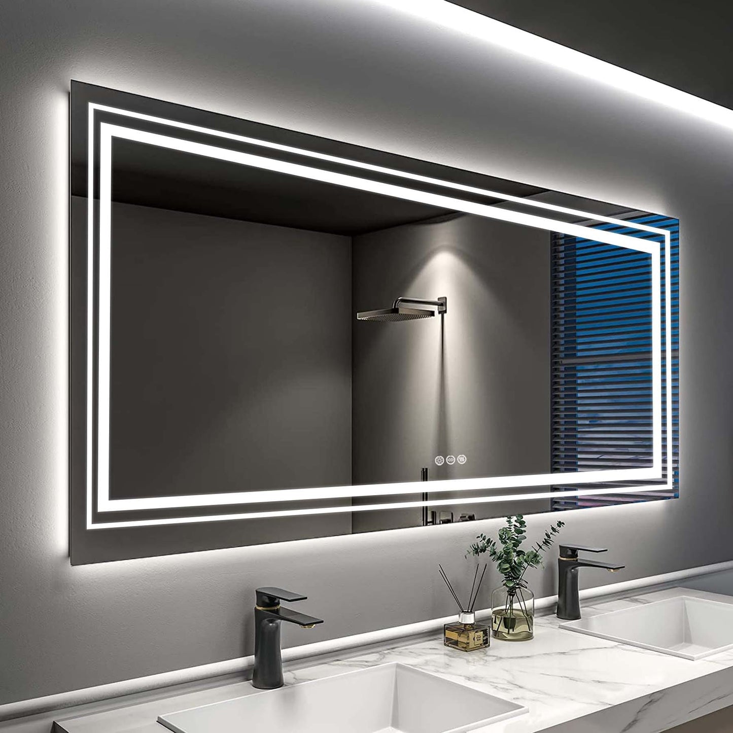 Miroir de salle de bain extra large avec éclairage LED, antibuée, 3 couleurs