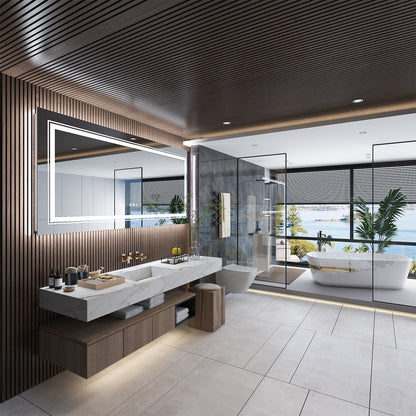 Miroir de salle de bain extra large avec éclairage LED, antibuée, 3 couleurs