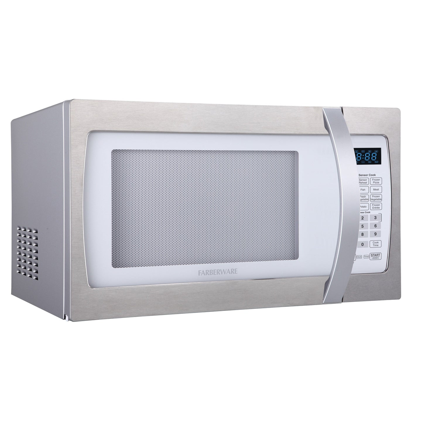 Four à micro-ondes Farberware Professional de 1,3 pi³ et 1 100 W avec cuisson par capteur intelligent, blanc et platine