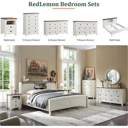 Commode haute en bois à 5 tiroirs de style ferme, commode pour chambre à coucher