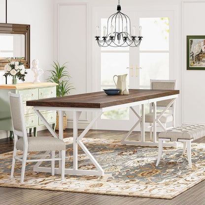 Table à manger de ferme pour 6 personnes, table de cuisine rectangulaire en bois de 70,8 pouces