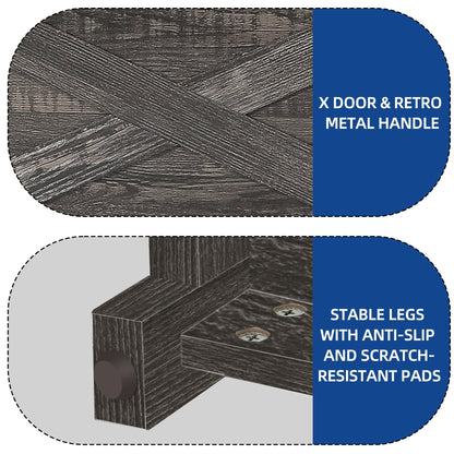 Meuble TV Farmhouse pouvant accueillir jusqu'à 65 téléviseurs avec portes et étagères ouvertes Console multimédia Prise de courant
