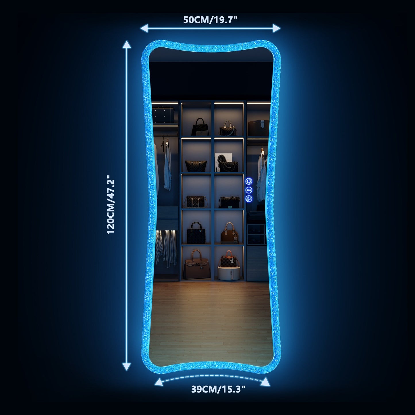 Miroir pleine longueur avec lumières RVB - Blanc