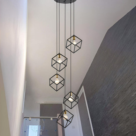 Lustre suspendu géométrique pour escalier, hauteur réglable, 5 ou 7 lumières
