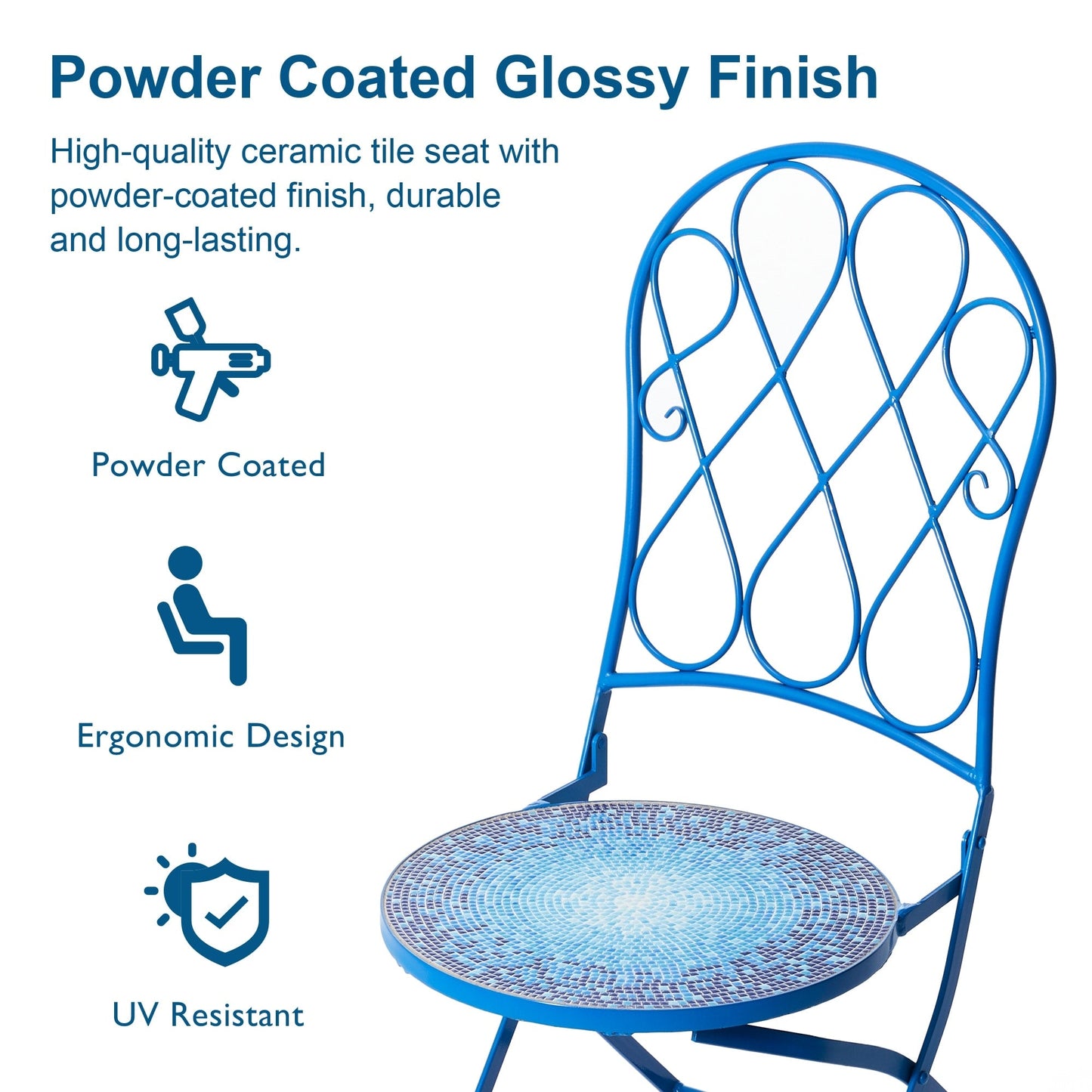 Ensemble de bistrot pliant d'extérieur en métal Glitzhome 3 pièces avec table et chaises