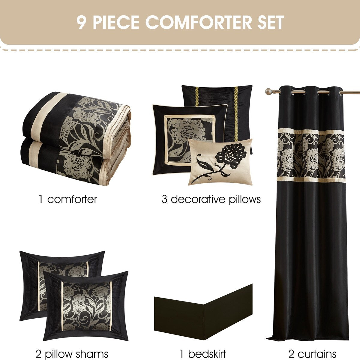Ensemble de couette 9 pièces Nanshing Brie en jacquard floral