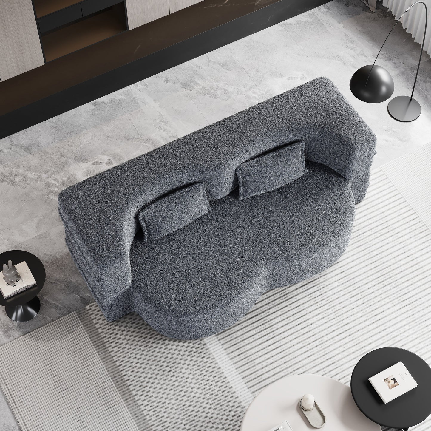 Canapé-lit convertible en tissu Teddy gris 78 pouces, garni de mousse, avec 2 oreillers et matelas pliant pour le salon