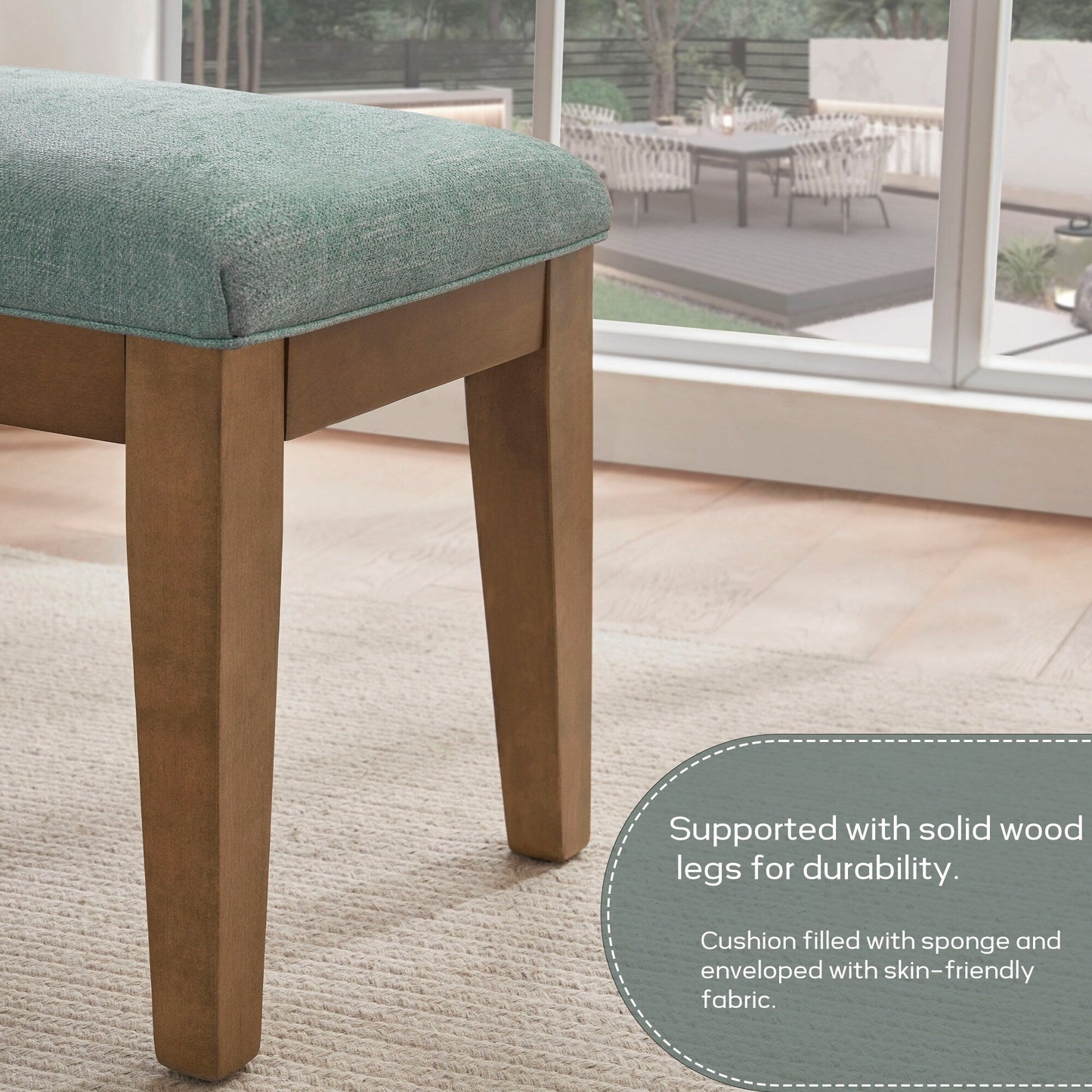 Banc d'entrée rembourré en tissu, banc de chambre pour bout de lit beige, bois massif 44 pouces