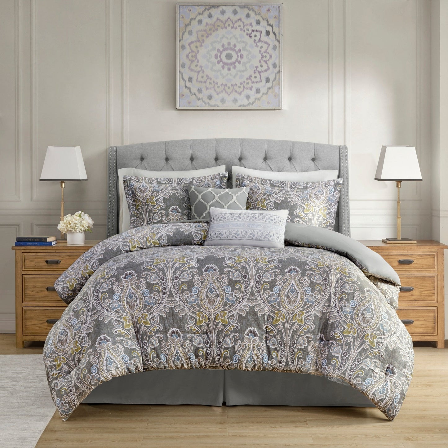 Ensemble de couette en coton gris à motif damassé Harbor House Hallie, 6 pièces