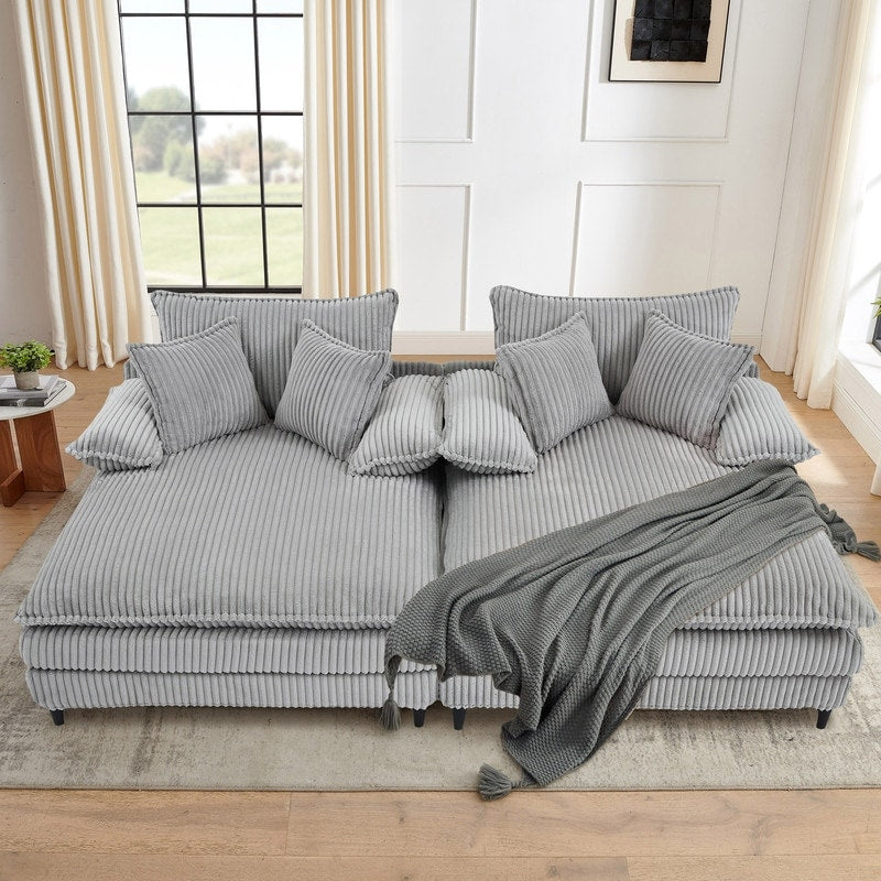 Canapé-lit Harmonia 109 W surdimensionné en velours côtelé, siège profond, double méridienne avec 4 oreillers