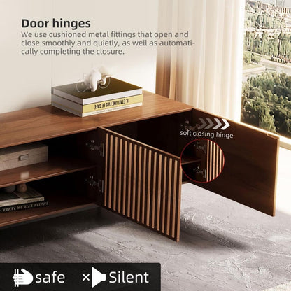 Meuble TV moderne du milieu du siècle avec 4 portes et rangements, compatible avec les téléviseurs jusqu'à 100 pouces, idéal pour le salon