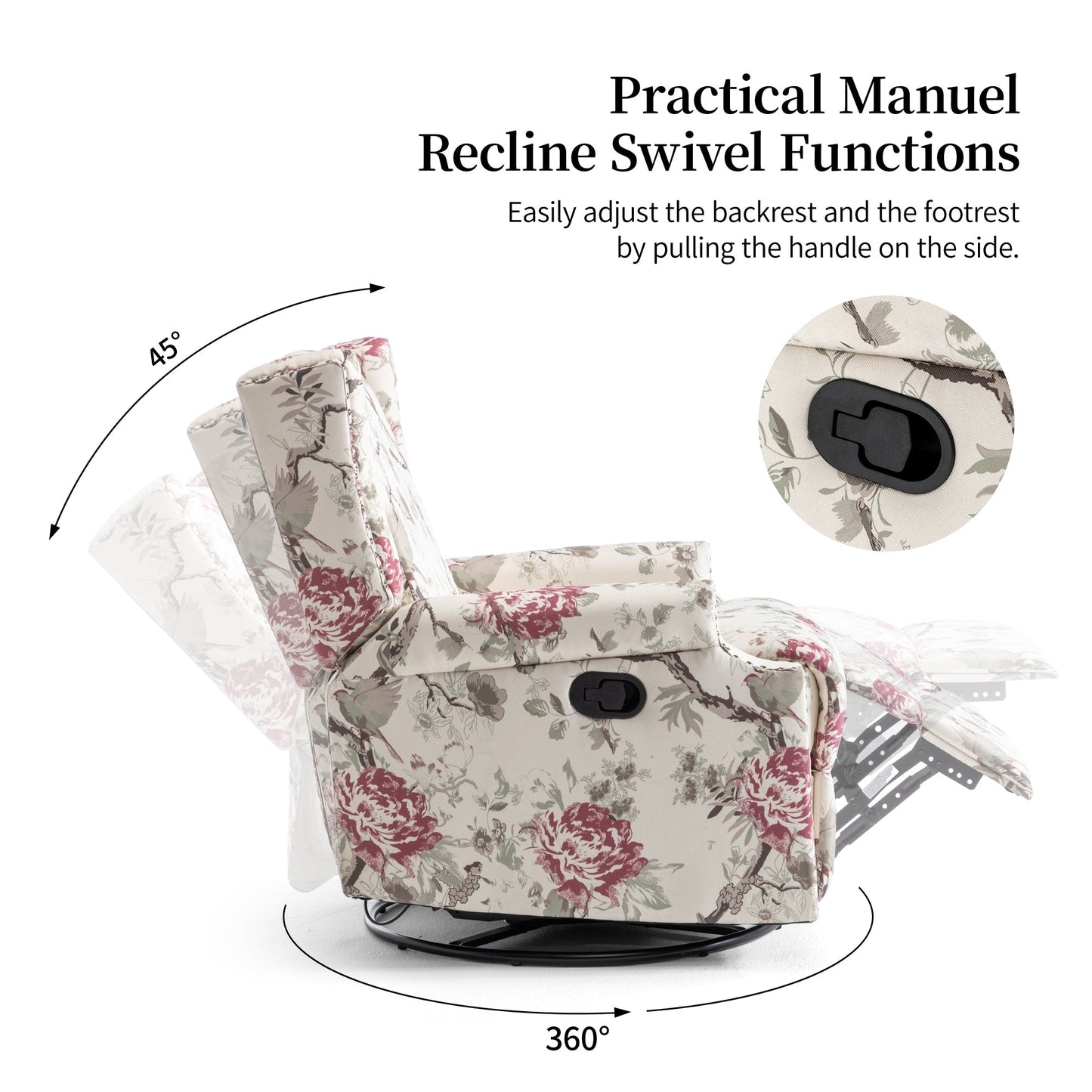 Ensemble de 2 fauteuils inclinables pivotants et coulissants de 29 po de largeur avec dossier à poussée manuelle