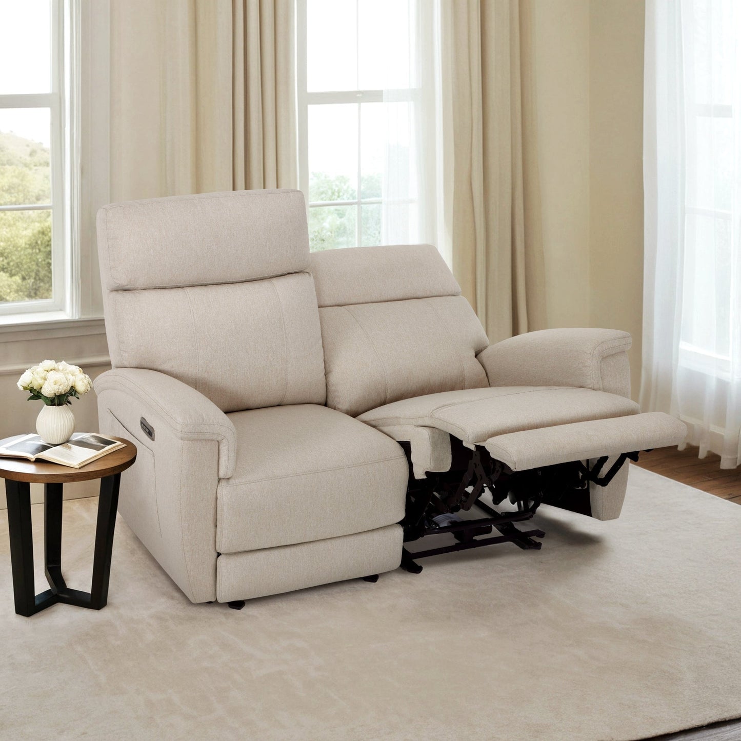 Canapé inclinable électrique MCombo 60.2 avec massage et double chauffage, appui-tête réglable, ports USB et Type-C, tissu