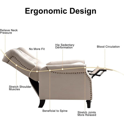 Fauteuil inclinable à dossier relevable, fauteuil en tissu avec décoration rivetée, fauteuil d'appoint simple
