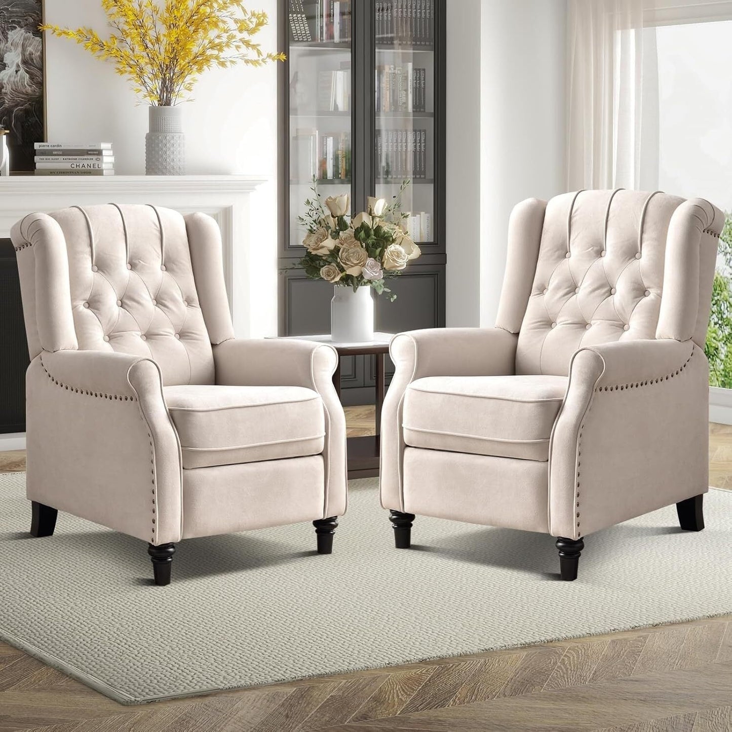 Fauteuil inclinable à dossier relevable, fauteuil en tissu avec décoration rivetée, fauteuil d'appoint simple