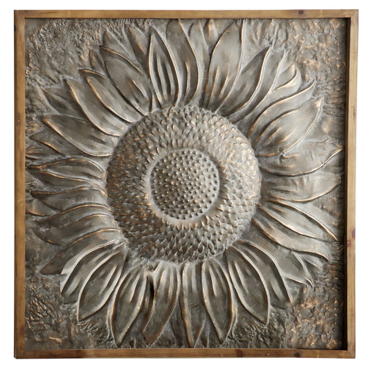 Décoration murale en métal motif tournesol floral avec détails en relief - Gris - Roche River Decor