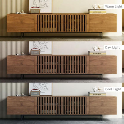 Meuble TV moderne du milieu du siècle avec 4 portes et rangements, compatible avec les téléviseurs jusqu'à 100 pouces, idéal pour le salon