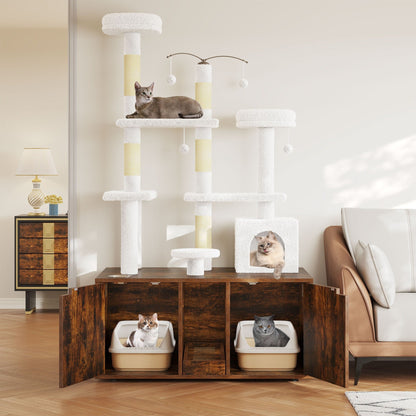 Enceinte double pour litière pour chat Moasis avec griffoir et arbre à chat