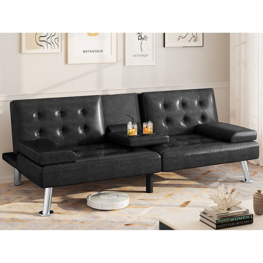 Canapé-lit futon pliable en similicuir Moasis - 64 L x 30 l x 26 H