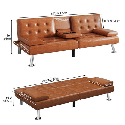 Canapé-lit futon pliable en similicuir Moasis - 64 L x 30 l x 26 H