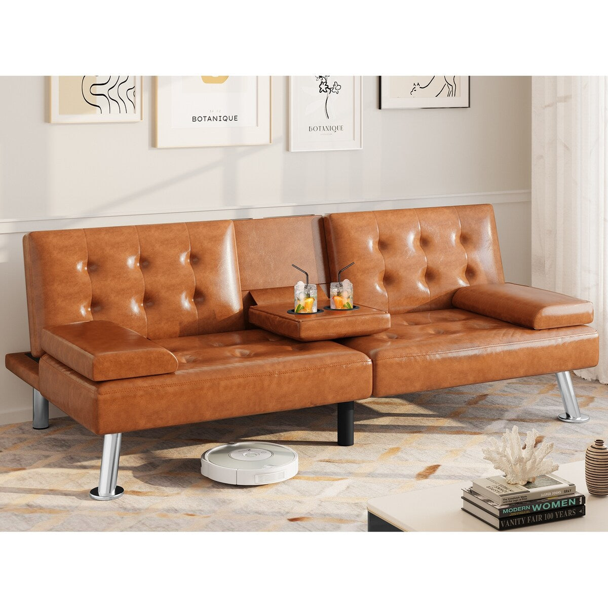 Canapé-lit futon pliable en similicuir Moasis - 64 L x 30 l x 26 H