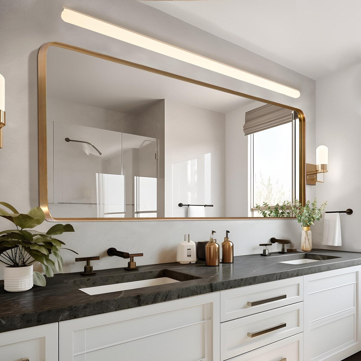 Miroir mural rectangulaire profond en alliage d'aluminium moderne - 71 x 28 cm