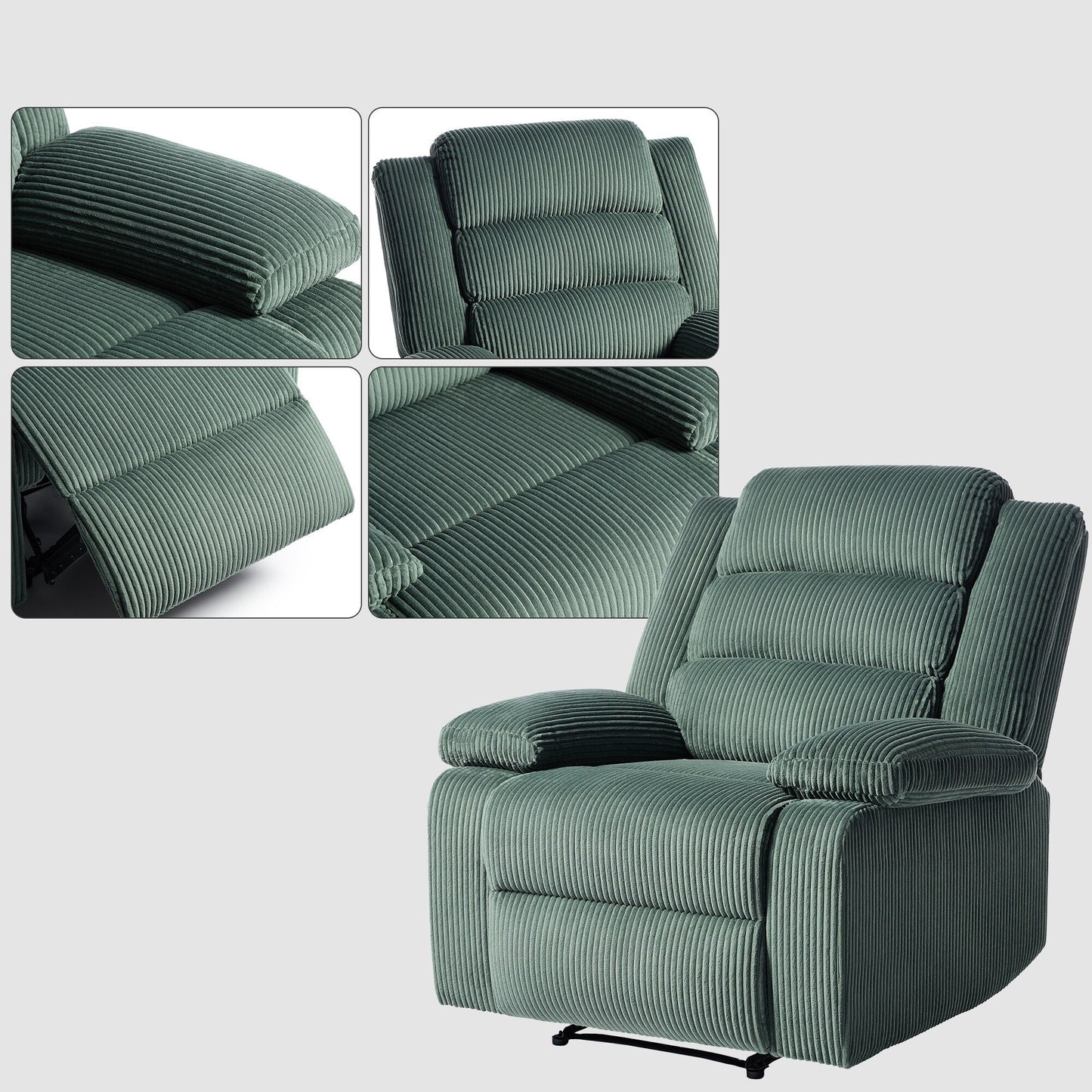 Fauteuil inclinable manuel moderne en velours côtelé, fauteuil inclinable réglable avec accoudoirs larges