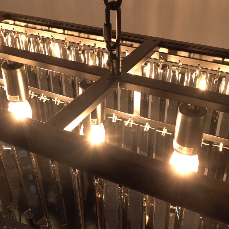 Lustre contemporain en cristal gris fumé et noir de 47 po, design linéaire à deux niveaux, luminaire suspendu pour îlot de cuisine et salle à manger.