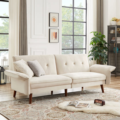 Canapé-lit futon moderne, canapé-lit convertible avec pieds fuselés en bois, 78,35 l, petit canapé à dossier divisé pour salon