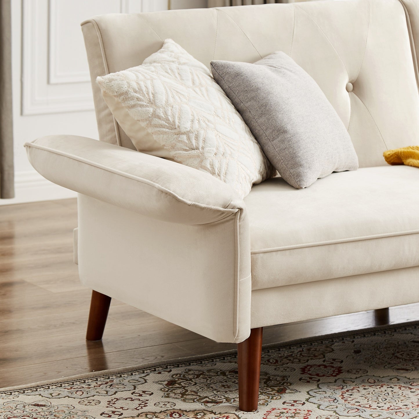 Canapé-lit futon moderne, canapé-lit convertible avec pieds fuselés en bois, 78,35 l, petit canapé à dossier divisé pour salon