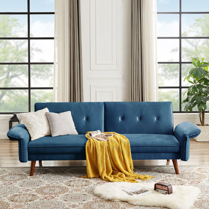 Canapé-lit futon moderne, canapé-lit convertible avec pieds fuselés en bois, 78,35 l, petit canapé à dossier divisé pour salon