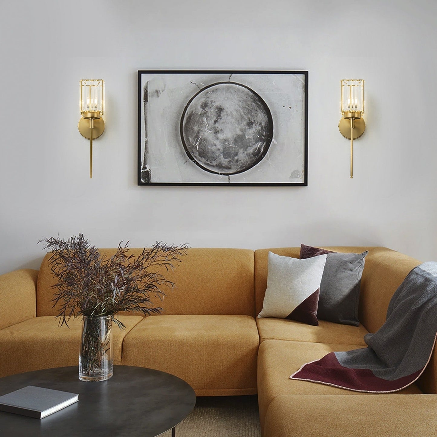 Applique murale moderne dorée à intensité variable, style cylindre glamour pour salle de bain, en cristal, pour meuble-lavabo