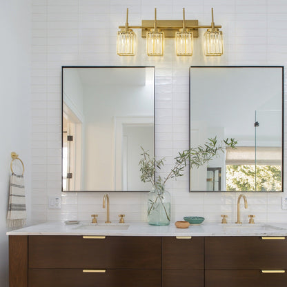 Applique murale moderne dorée à intensité variable, style cylindre glamour pour salle de bain, en cristal, pour meuble-lavabo