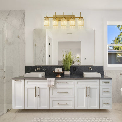 Applique murale moderne dorée à intensité variable, style cylindre glamour pour salle de bain, en cristal, pour meuble-lavabo